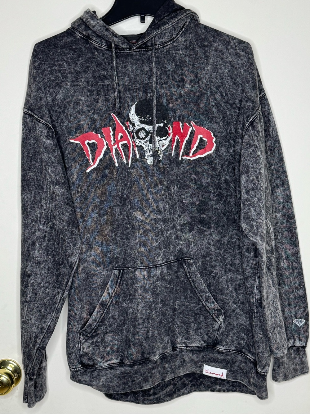 Diamond Supply Co. Black Acid-Wash Hoodie with Red Skull Graphic